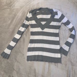 Striped V-Neck Ribbed Sweater